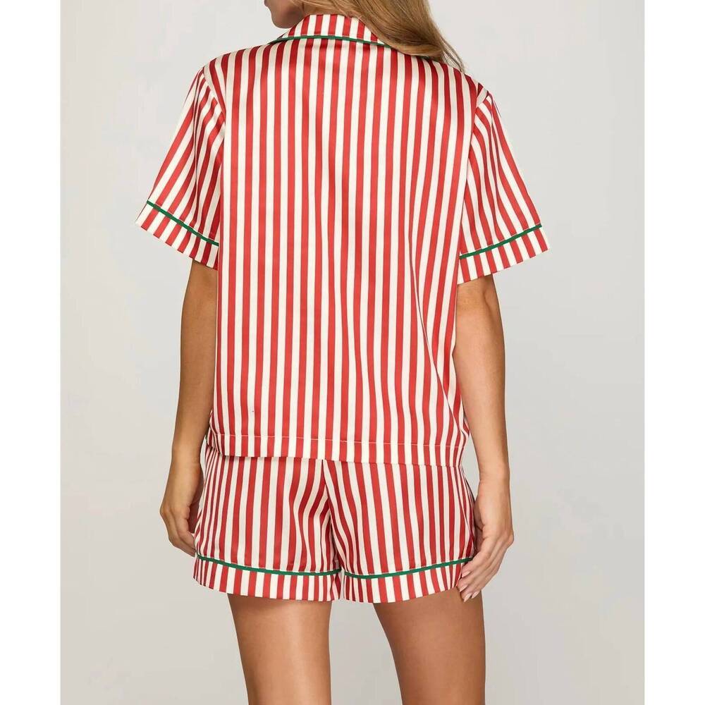NEW SHE + SKY doc striped pajama set in red - Picture 2 of 2